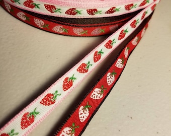 Strawberries jacquard woven fabric trim, 3/8 inch wide, sold by the yard.