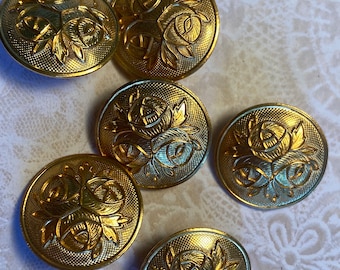 6 boutons décoratifs floraux dorés, 2,5 cm de large. #340