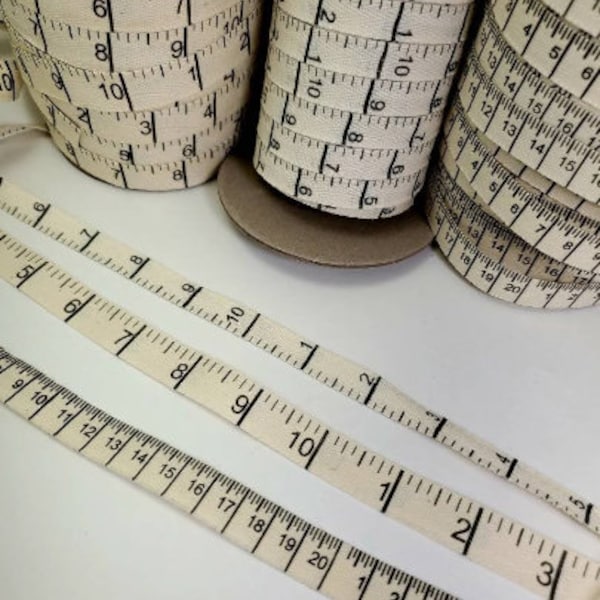 Fabric trim ruler twill tape print, sold by the yard.