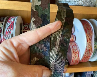 CAMO woven jacquard fabric Trim, 1 1/4 inch wide, sold by the yard.