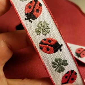 Ladybug  fabric trim, 7/8inch wide, sold by the yard.