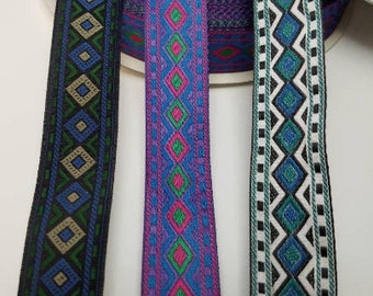 Native diamond in 3 colors, Woven jacquard fabric trim,  1 inch wide, sold by the yard.