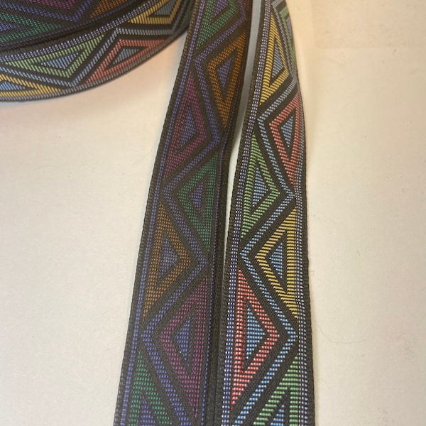 Triangle native mixed color jacquard fabric trim, 1 1/8 inch wide, sold by the yard.