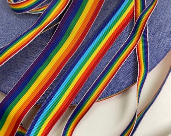 Rainbow striped grosgrain ribbon trim, 3 widths to choose from.