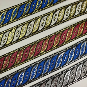 Metallic wave jacquard fabric trim, 1 inch wide, sold by the yard.