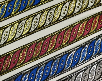 Metallic wave jacquard fabric trim, 1 inch wide, sold by the yard.