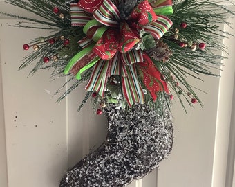 Christmas stocking, Grapevine Christmas stocking, ice crystal stocking, Twig stocking, floral stocking, Christmas twig wreath, wall decor