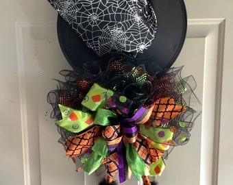 Halloween witch, Halloween witch door hanger, Witch wreath, witch wreath with legs, witches hat wreath, Halloween witch decor,Halloween