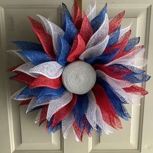 20 or 23 inch Red, white, Blue wreath, patriotic, summer, burlap, USA,  front door wreath, support our troops, Memorial Day, 4th of july