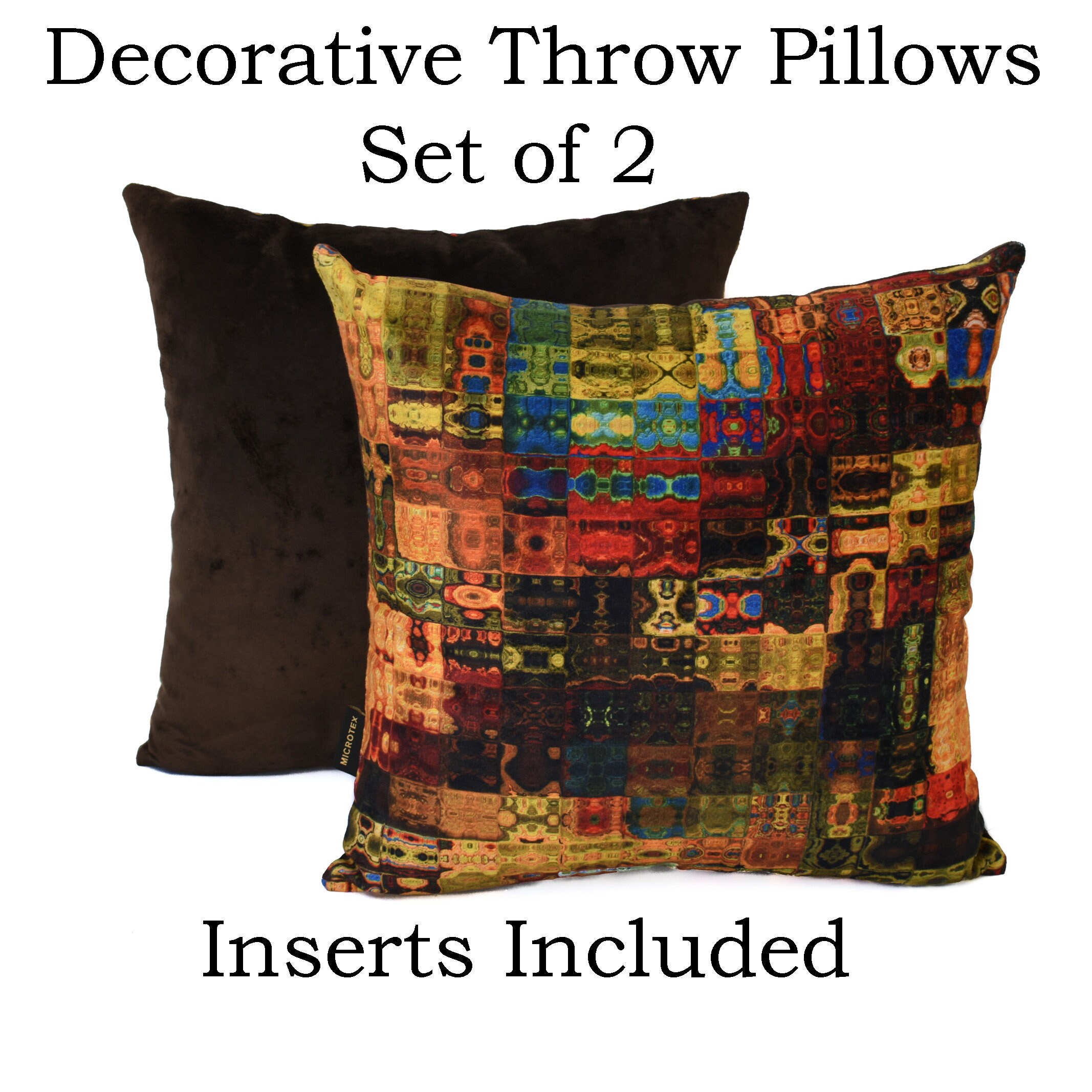 Throw Pillows Multicolor With Inserts Included, Set of 2 Soft