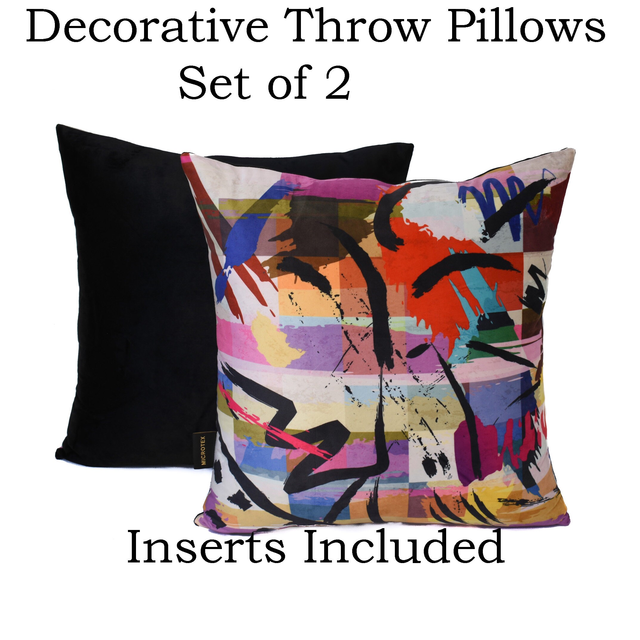 Throw Pillows Multicolor With Inserts Included, Set of 2 Soft