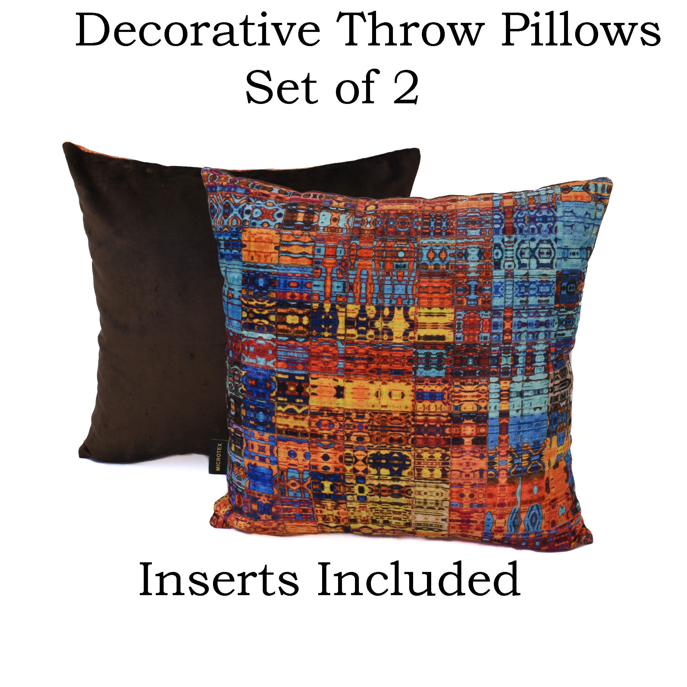 Throw Pillows Multicolor With Inserts Included, Set of 2 Soft