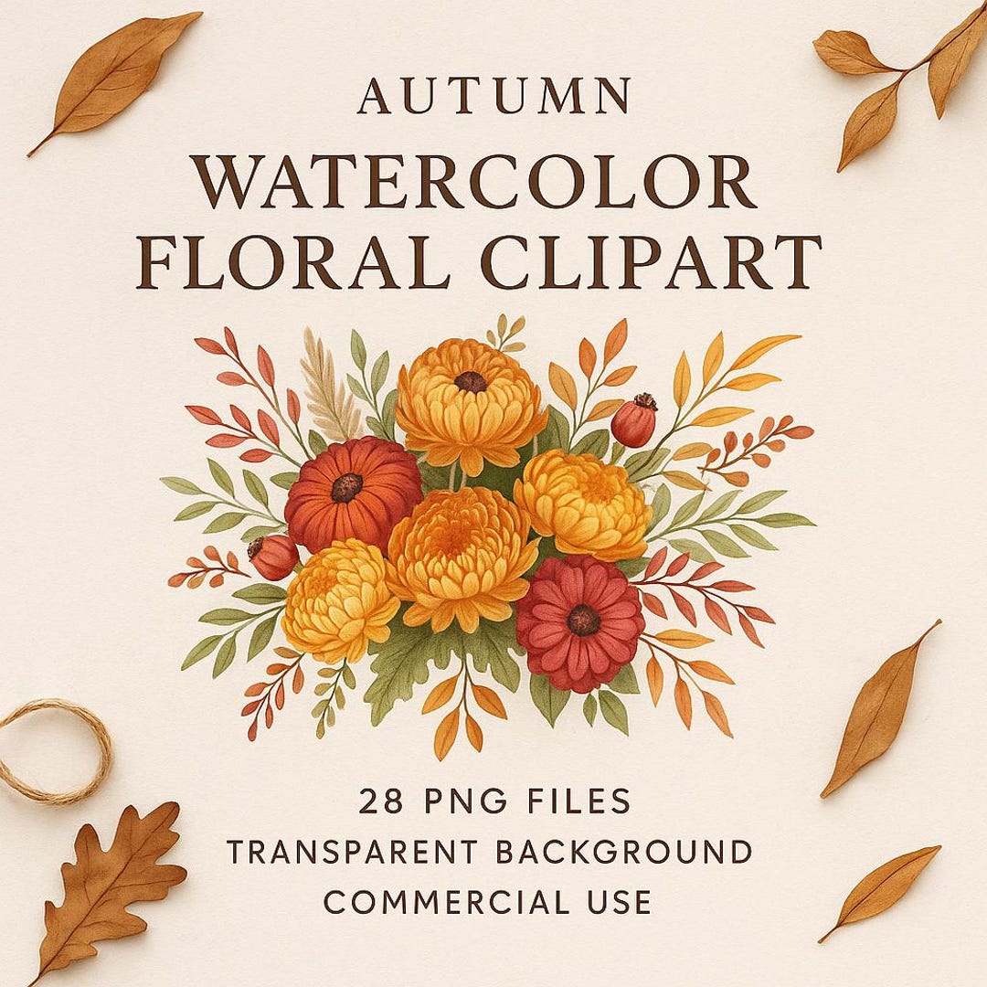 Autumn Watercolor Floral Clipart | Cozy Fall Flower Pngs for Crafts ...