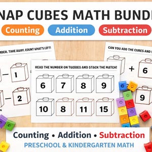 Snap Cubes Math Bundle | Counting 1-20, Addition & Subtraction Activities | Preschool Kindergarten Hands-On Math Centers