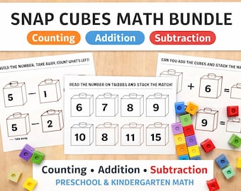 Paquete de matemáticas Snap Cubes / Actividades de suma y resta, conteo del 1 al 20 / Centros de matemáticas prácticos para preescolar y jardín de infantes