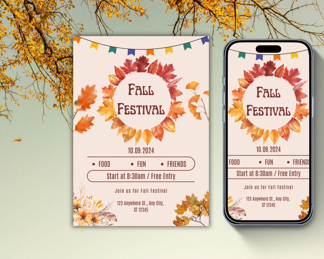 Fall Party Invitation Template: Editable Autumn Harvest Design (digital ...