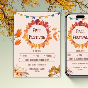 Fall Party Invitation Template: Editable Autumn Harvest Design (Digital Download)