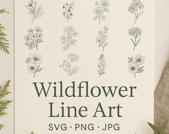 ワイルドフラワー SVG PNG JPG バンドル | Cricut & Silhouette 用植物花クリップアート