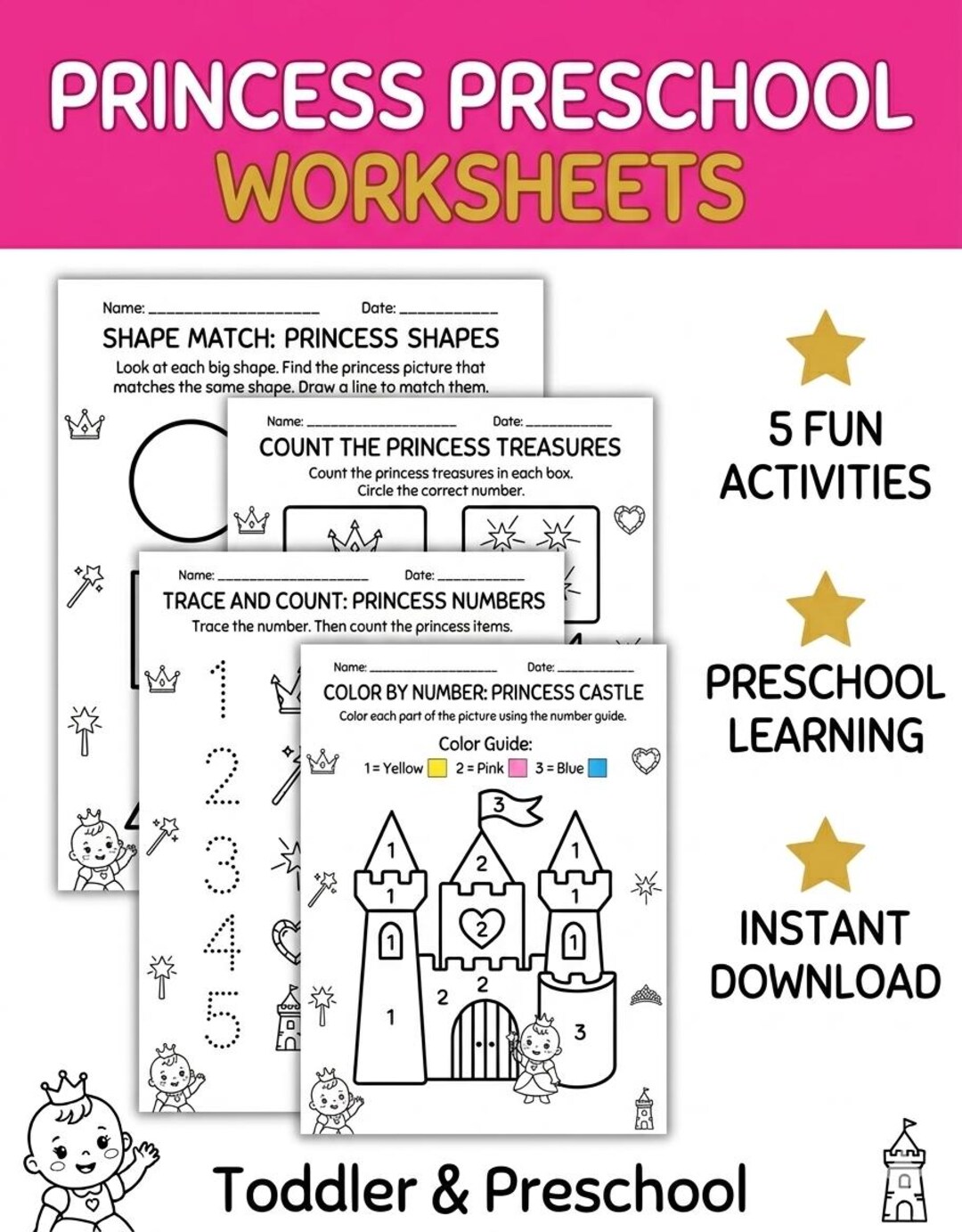 Princess Pattern Counting Princess Preschool Worksheets| Toddler Learning Activities | Princess ...