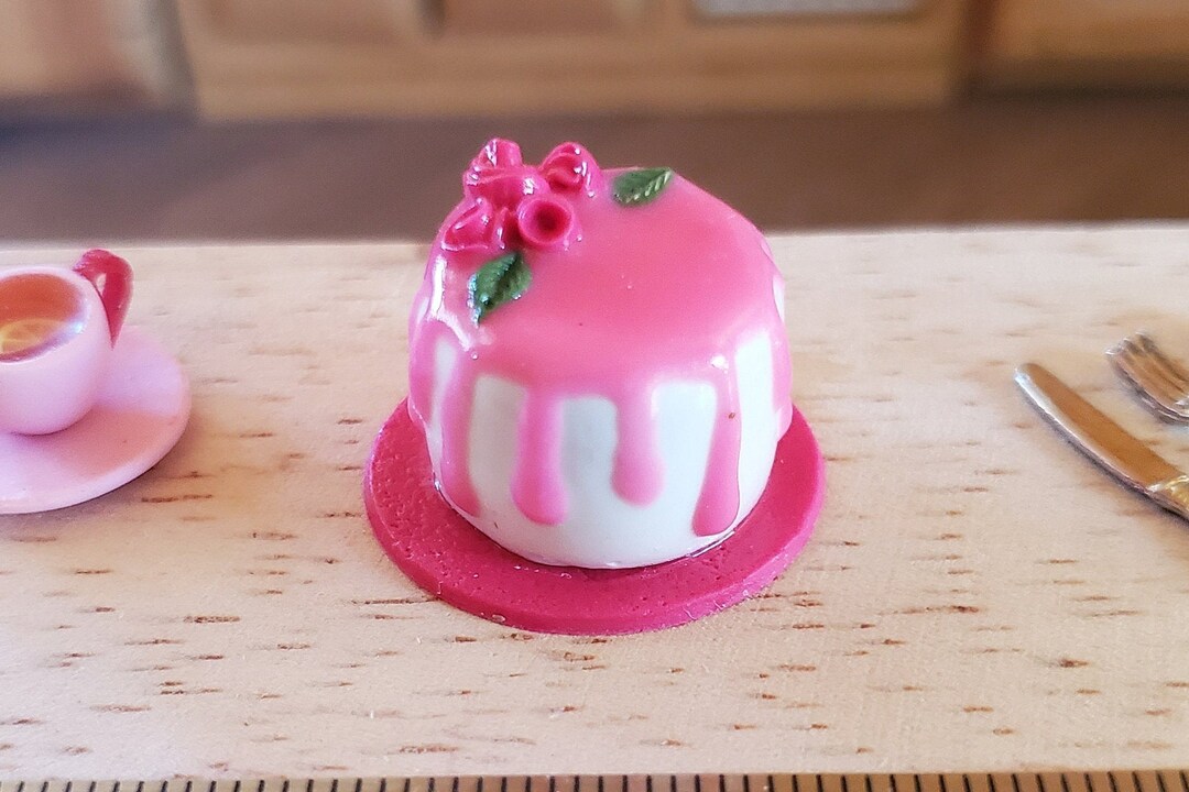 Dollhouse Miniature Pink Drip Cake With Rosettes 112 Scale Etsy UK