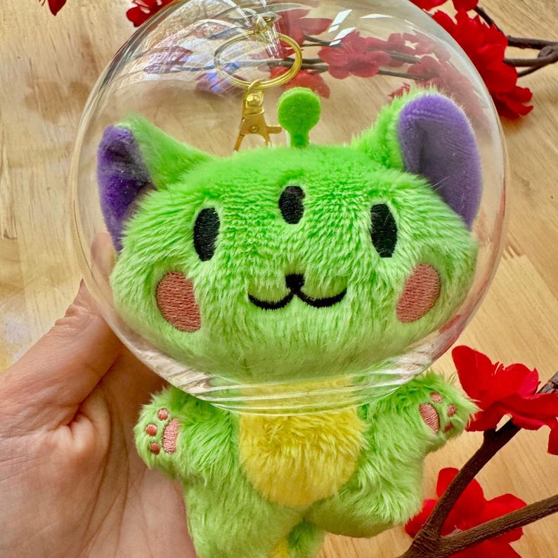 Goob | Green Alien Cat Plush Keychain Plushie Kawaii Cat Keychain ...