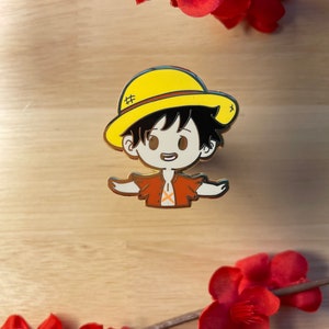 Pirate Captain, Luff • Pirate Anime | Kawaii Chibi Gold Hard Enamel Pin Kawaii Pin