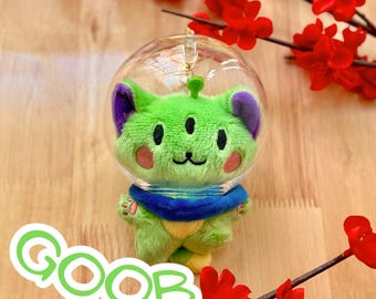 Goob | Green Alien Cat Plush Keychain Plushie kawaii cat keychain, plush keyring, plushie keychain, stuffed animal