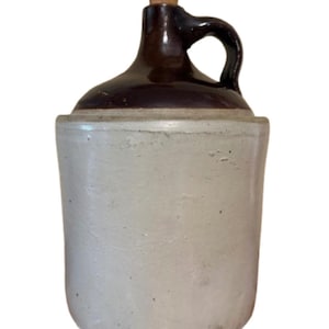 Vintage Stoneware Jug With Handle Two Tone Brown Salt Glazed Crock 1 Gallon