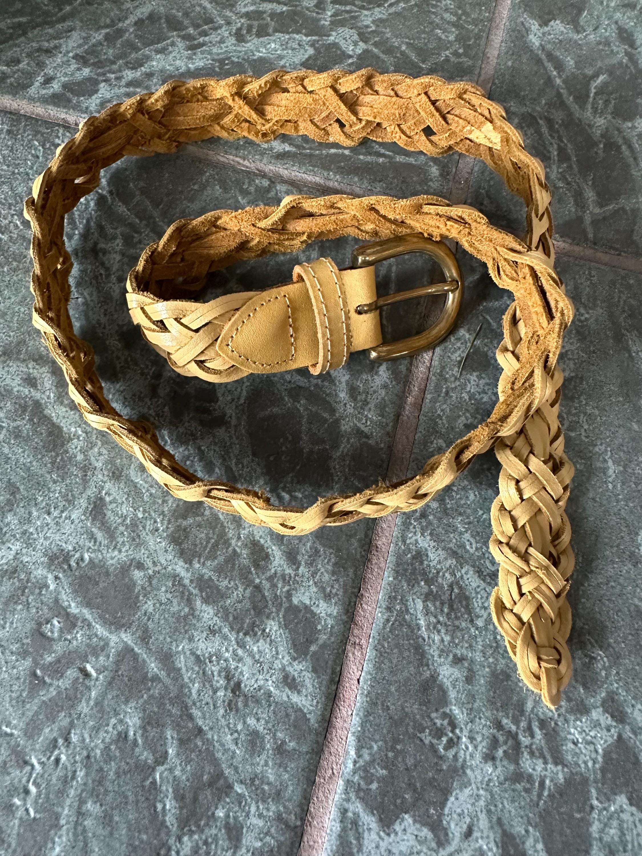 90s Capezio Woven Braided Genuine Leather Belt Vintage Capezio green yellow multicolor braided leather belt  main image 3