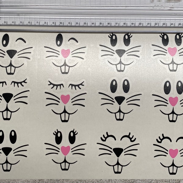 12 Easter Bunny Face Vinyl Decals. 2x2 inches.