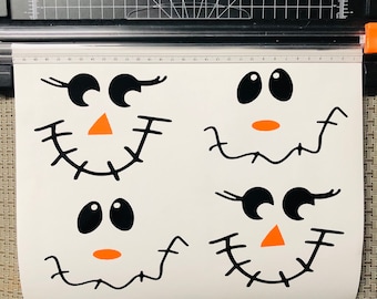 4 Large SCARECROW FACES Fall & Halloween decal stickers, DIY 5x7 inches