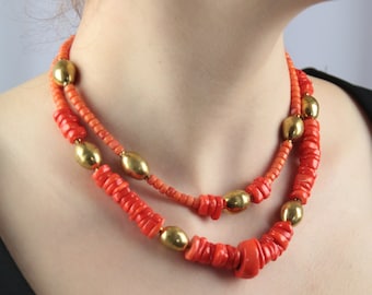 Coral necklace with brass details. A copy of a traditional Ukrainian necklace. Ethno style for everyday. Ukrainian souvenir.