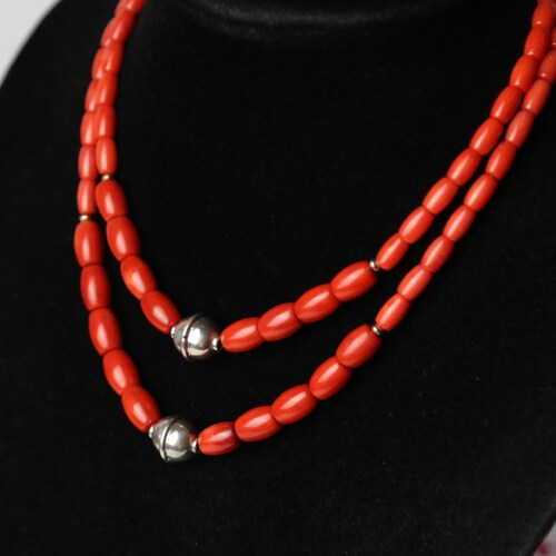 Red Coral Necklace Ukrainian Traditional Jewelry Little Necklace Coral Jewelry Silver Bead Nice Gift For shops Woman Authentic Jewelry