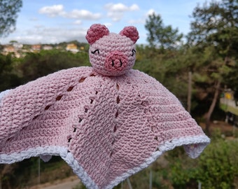 Crochet Pig Lovey Pattern, Amigurumi Safety Blanket, Baby Comforter, Baby Security Blanket