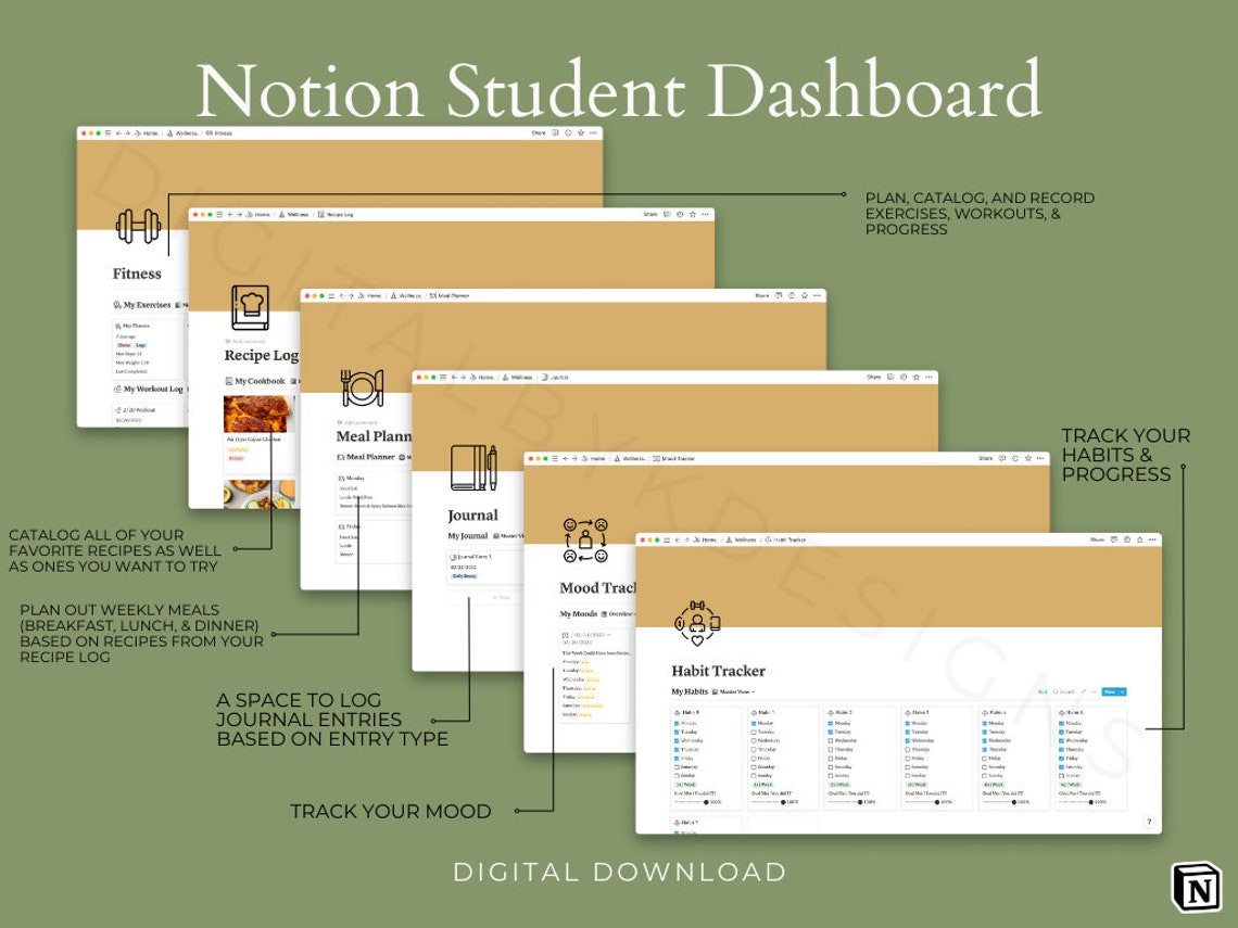 Student Notion Dashboard Template Academics Finances Etsy