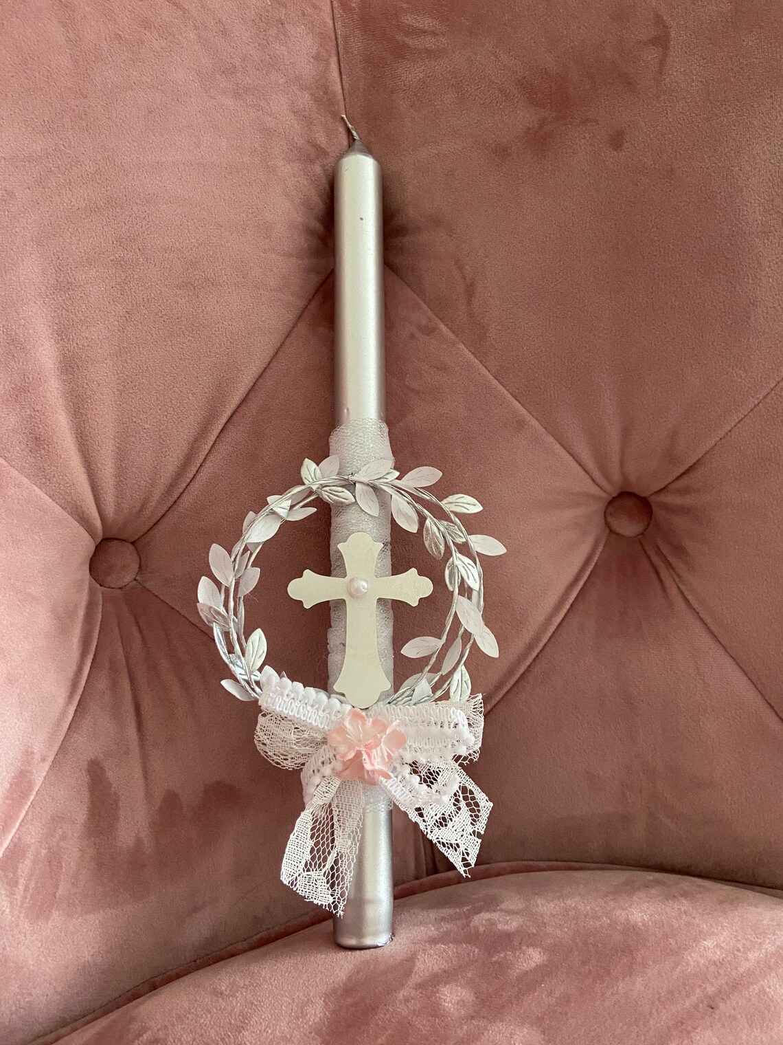 Palm Sunday silver candle Etsy