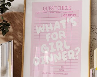 Kunstdruck „Pink Girl Dinner“, Wandbild für Gästerechnungen (Digitaler Download)