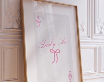Pink Bow Ace Card Print, Coquette Preppy Wall Art (Digital Download)
