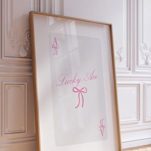 Pôster de cartão Ace de arco coquete rosa, arte de parede da moda formal, pôster de garota sortuda, arte de parede de cartas de baralho, pôster de Ace da sorte, impressão estética de arco
