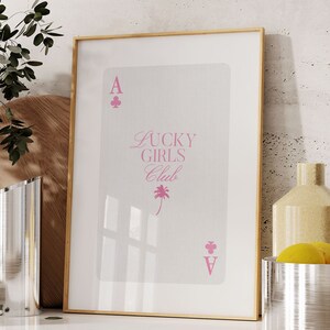 Pink Lucky Girl Poster, Trendy Ace Card Poster, Coastal Wall Art, Playing Card Wall Art, Coastal Cowgirl Poster, Pink Retro Aesthetic Print