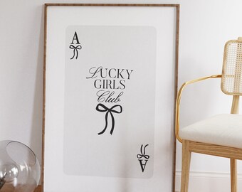 Schwarze Spielkarte Poster, Kokette Bogen Wandkunst, trendige Wandkunst, Lucky Girl Poster, Ace Card Wandkunst, Vintage Retro Poster, ästhetische Kunst