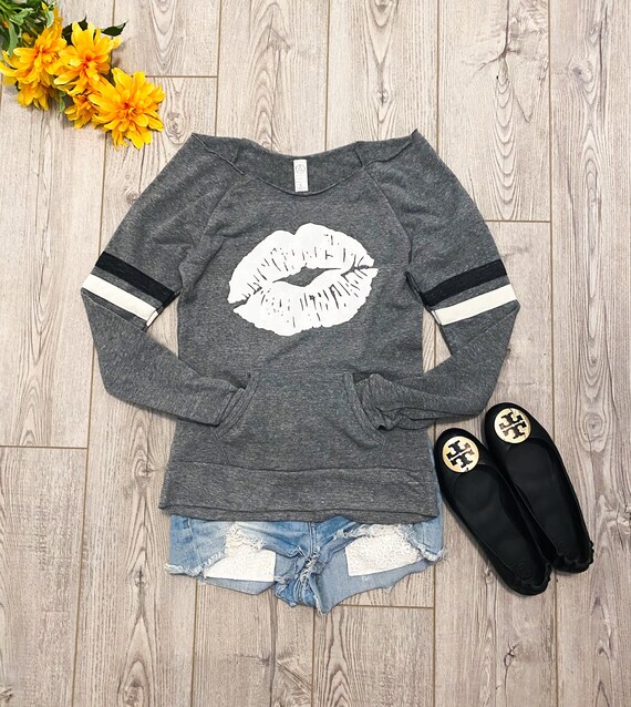 off the shoulder lips sweatshirt