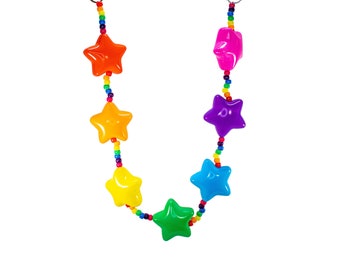 Bright Rainbow Kandi Chain Ball Pit Stars Retro Raver Belt Accessory