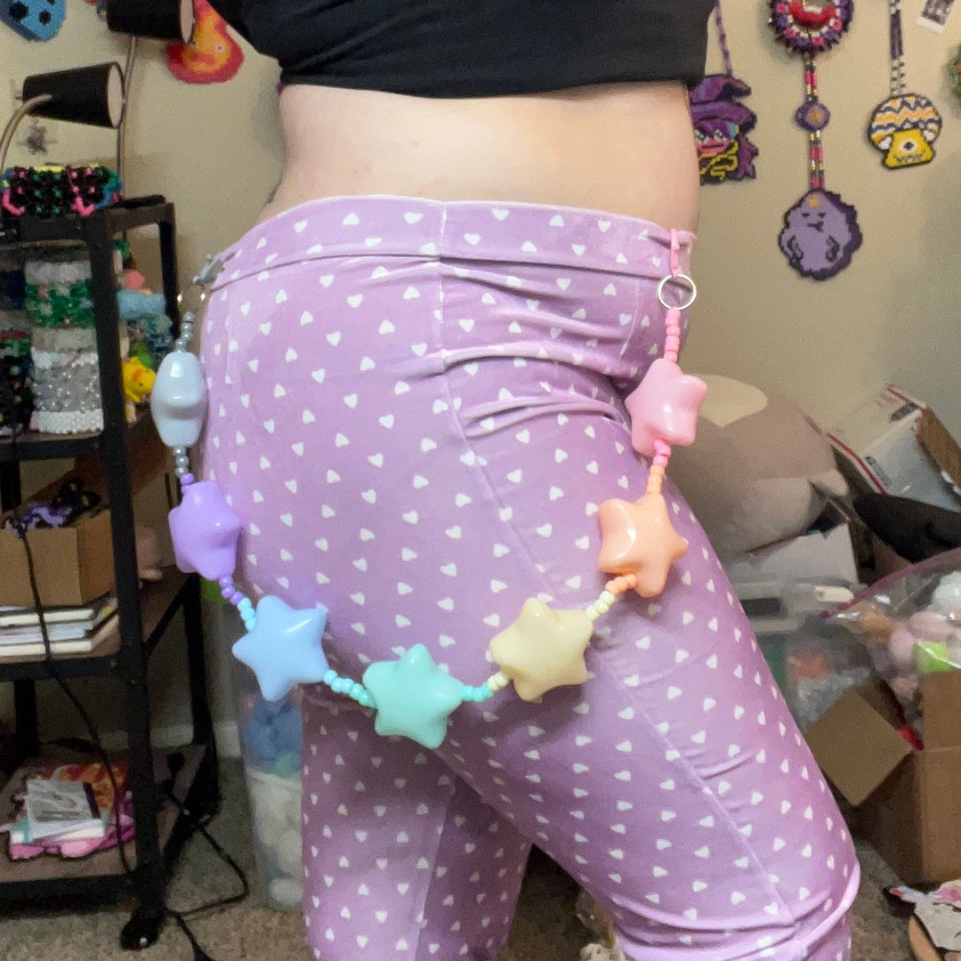 Pastel Rainbow Star Kandi Chain Belt: Rave Festival Fashion Accessory
