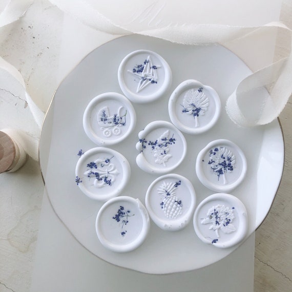 White and Blue Flower Wax Seals Floral Wax Seal Stickers Wedding Baby  Shower Wax Seals Stationary Gifts for Her 