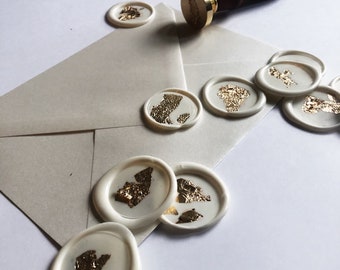 Sceaux de cire blanche avec feuille d’or - Sceau de cire de mariage - Autocollant de sceau de cire - Sceau auto-adhésif - Sceau de timbre de cire - lettrage à la main de calligraphie