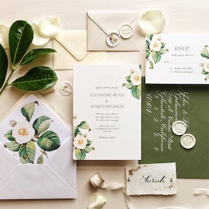 Green Flower Botanical Wedding Invitations A5 with envelope  - Romantic classic English wedding- calligraphy event