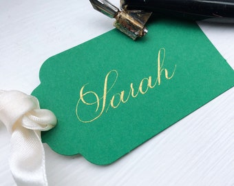 To you from Santa gift tag - Christmas - green name tag - Christmas place card - green ans gold - event planning