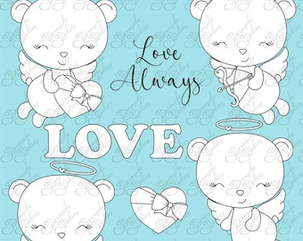 Love You Beary Much, bears, digital stamp set, png set of 5 300 dpi images