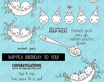 Peas and Thank You,  digi stamp, Peas in a Pod, 300 dpi digital stamp.